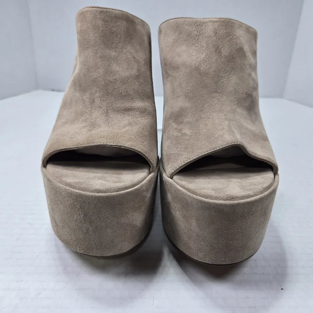 Stuart Weitzman Skyhigh 145mm Natural Tan Slide Platform Mules Size 9 1/2 M